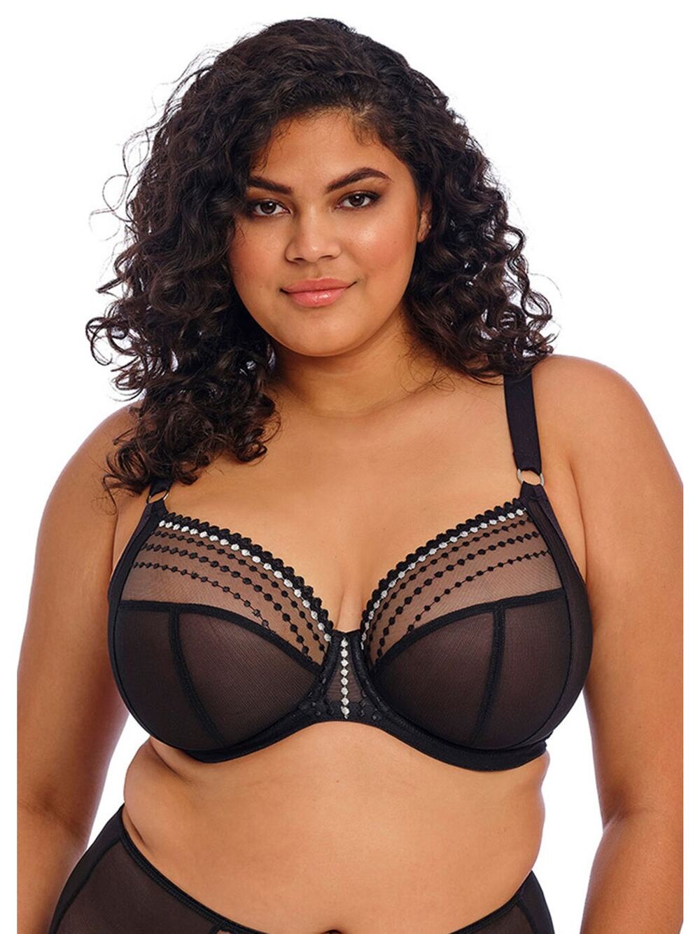 Elomi Women's 34L Black Matilda Embroidered Convertible Strap Plunge Bra G28-15
